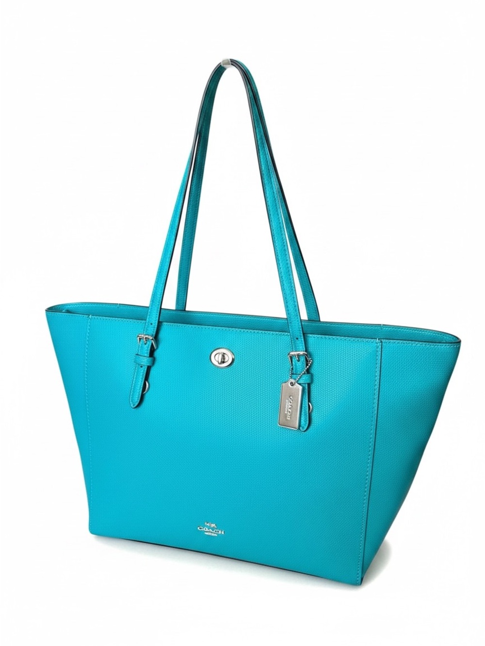 Coach Turnlock Tote NWT in Turqoise Crossgrain Leather 👜